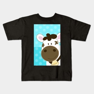 Cute Happy Cow -  Blue Dot and Heart Kids T-Shirt